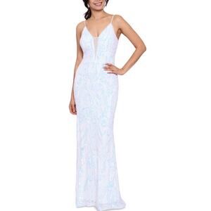 Betsy & Adam Sequin-Pattern Front-Slit Gown | Size 12